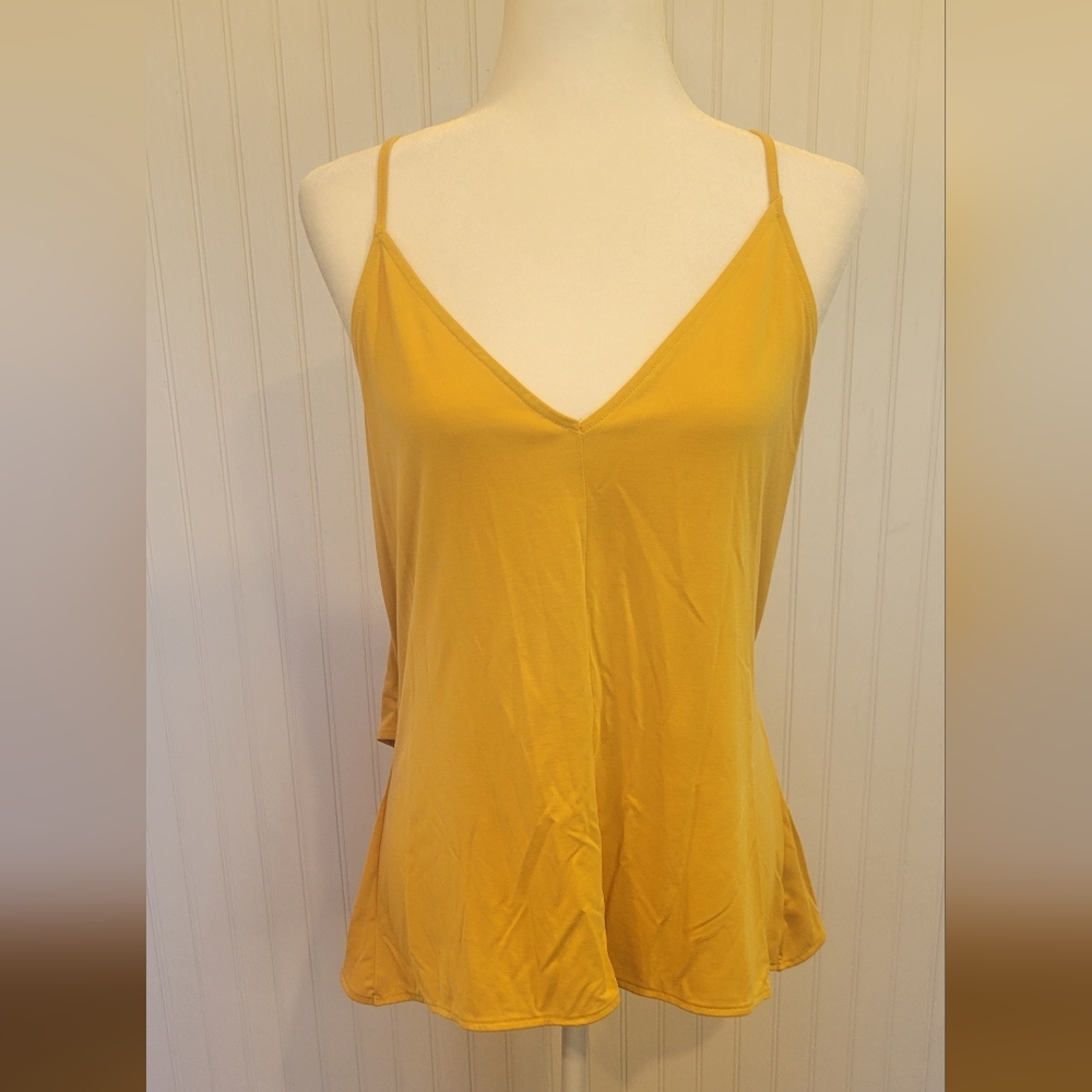 Red by bke size lg yellow v neck tank top with open draping back.